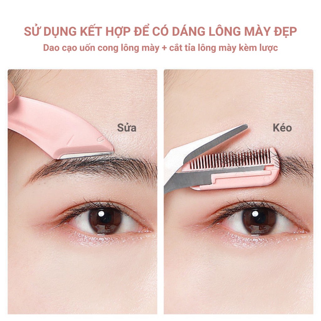 Set 2 Món Cắt Tỉa Lông Mày Kèm Lược Chải Bằng Thép Không Gỉ