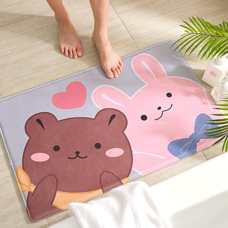 Thảm Lau Chân Cao Cấp, Thảm Chùi Chân Thấm Hút Nước, Thảm Nhà Tắm Chống Trơn Trượt Kích Thước 60X40 Cm - Hàng Nhập Khẩu - Gấu Nâu Hồng 12Mm