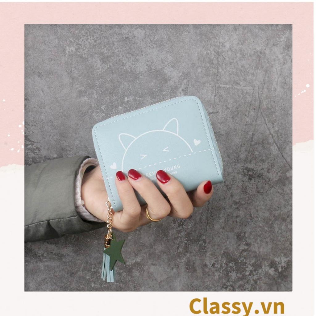 Ví nữ mini  Classy hoạt tiết mèo con nhiều màu cao cấp có khóa kéo T1162