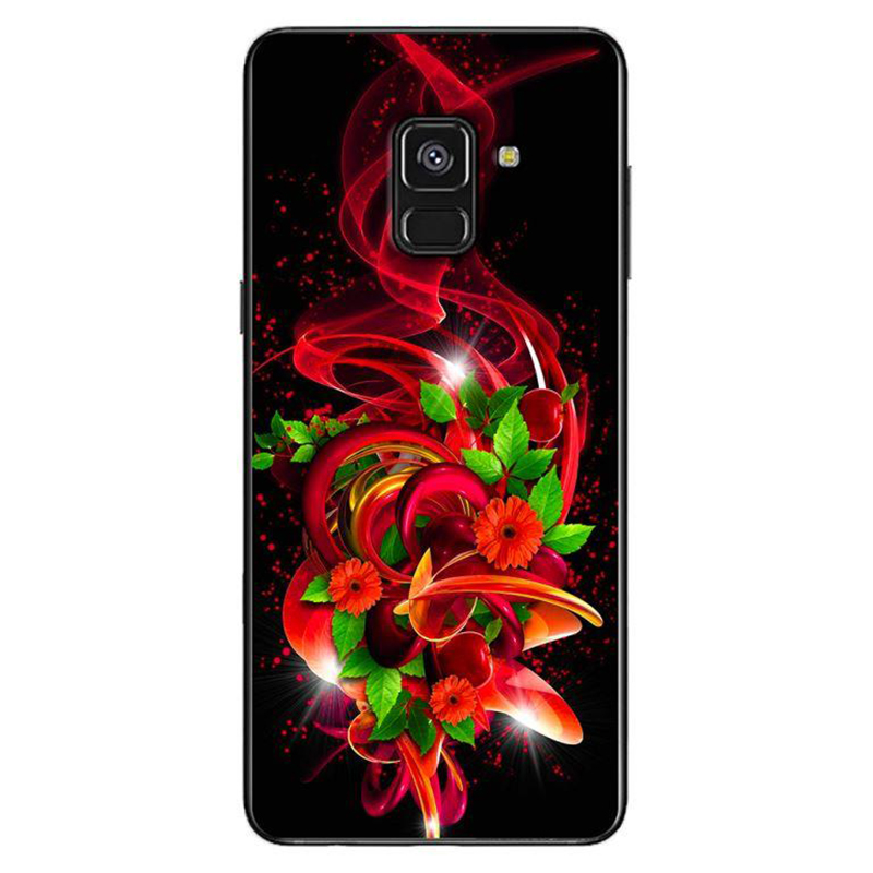 Ốp Lưng Dành Cho Samsung Galaxy A8 2018 - Họa Tiết Hoa Đỏ Nền Đen