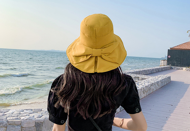 Mũ rộng vành chống nắng chống tia cực tím gắn nơ bản to, nón chống nắng nữ thời trang
