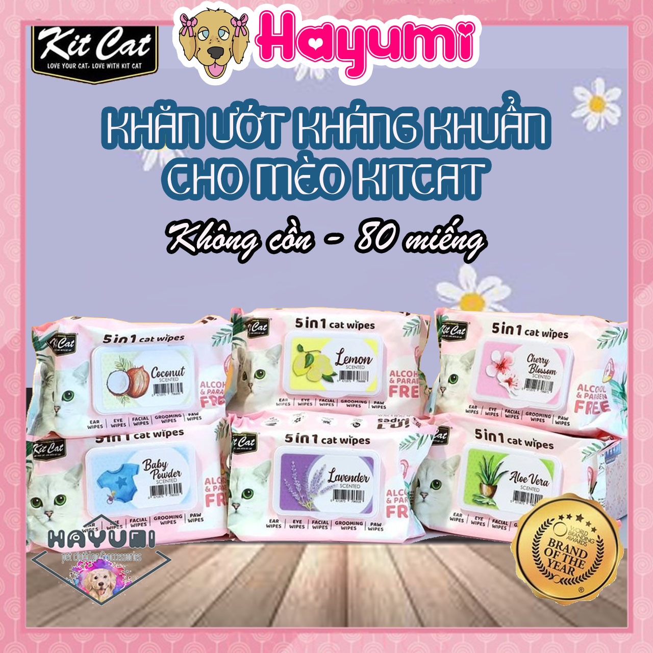 KHĂN ƯỚT CAO CẤP KITCAT KHÁNG KHUẨN DÀNH CHO MÈO - HAYUMI