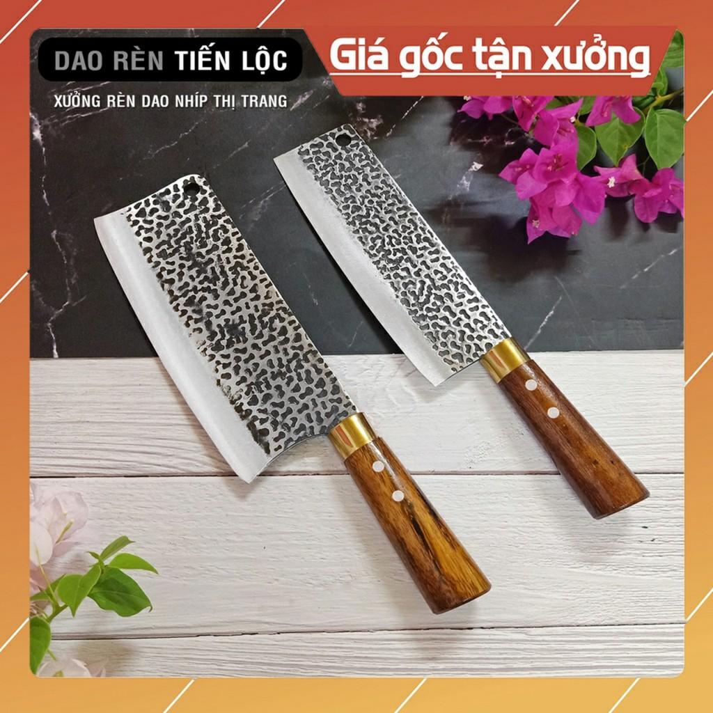 Bộ 2 Dao Chặt, Thái nhà bếp Rèn Từ Thép Nhíp ô tô Dập Vân 2 Mặt Cao Cấp - Cán Cẩm Chỉ Khâu Đồng