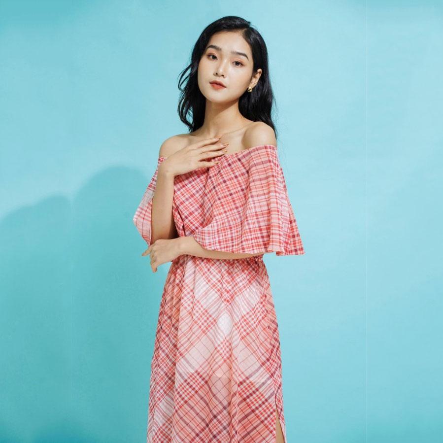 Váy nữ maxi họa tiết hoa, trễ vai, chất voal nhẹ, hàng thiết kế cao cấp TK FASHION - DK496