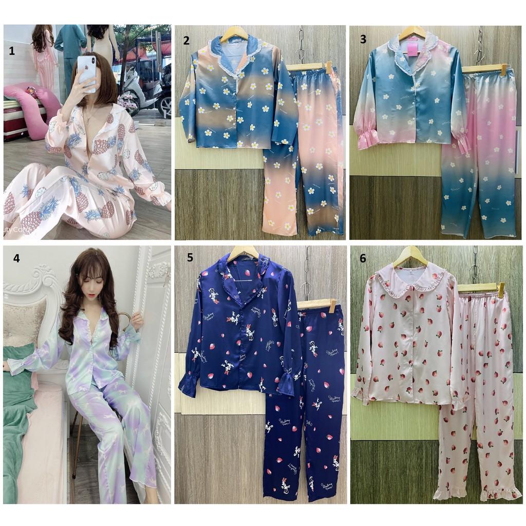 Độ Bộ Pijama Lụa Satin Cao Cấp Tiểu Thư Tay Phồng - Ren (Phấn 2)