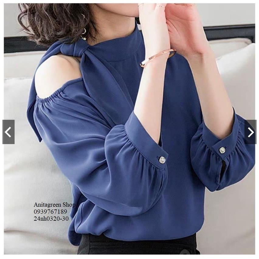24nh0320-ÁO KIỂU NỮ THẮT NƠ VAI s-6xl