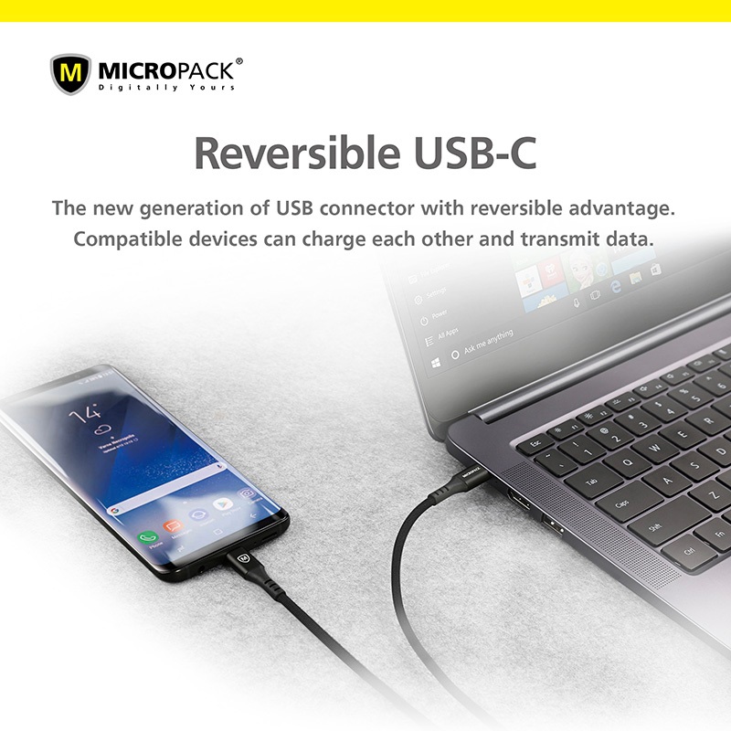 Cáp Sạc MicroPack POWER LINK MC-CC23 Sạc Nhanh USB-C to C Dòng Điện Tối Đa 3A Dệt Bằng Sợi Kevlar Siêu Bền Hàng Chính Hãng