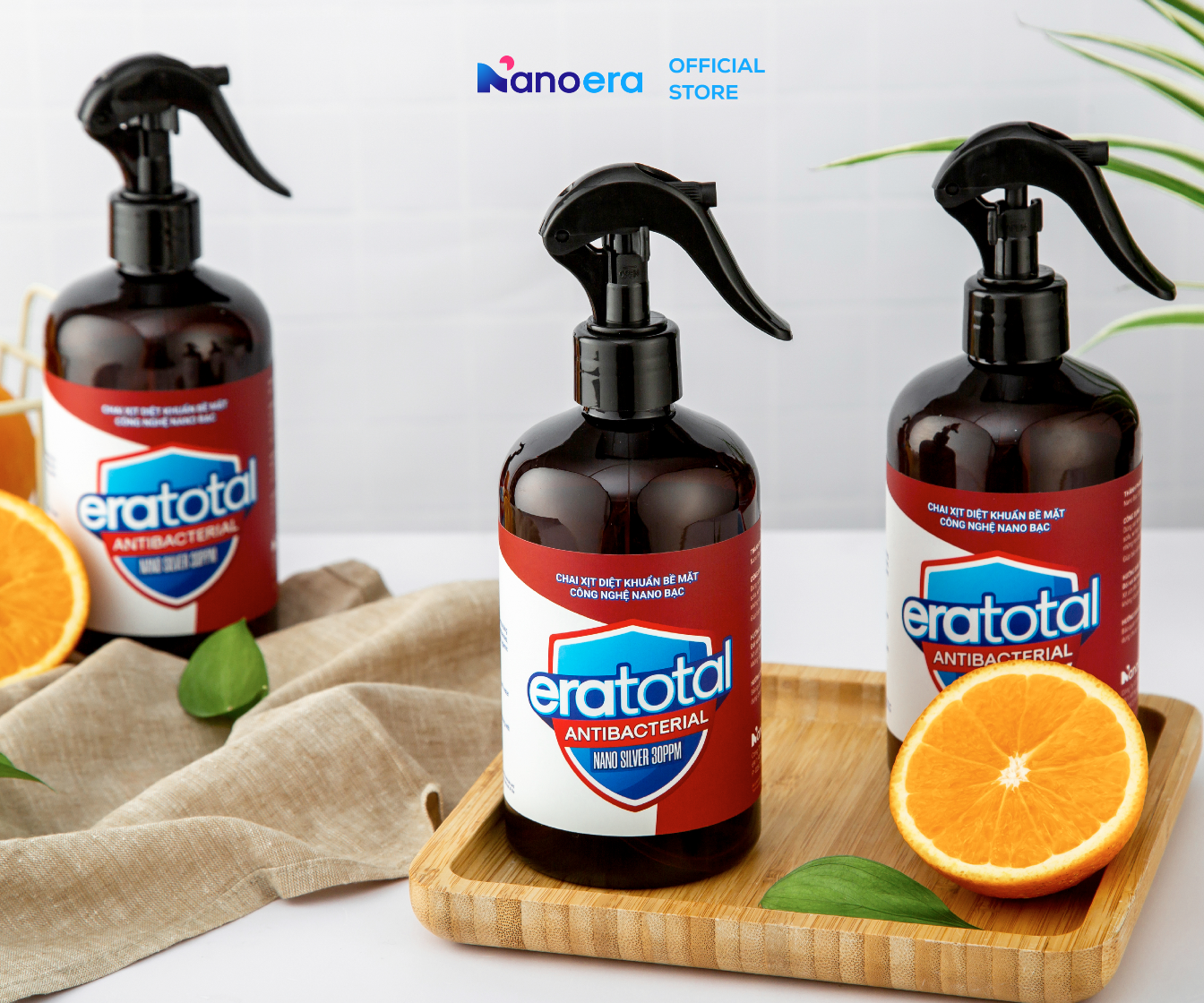 Nano Bạc Diệt Khuẩn 99.99% Dạng Chai Xịt 500ml Eratotal, Không Khô Da Tay, Không Chứa Cồn, Có Kiểm Nghiệm Pasteur