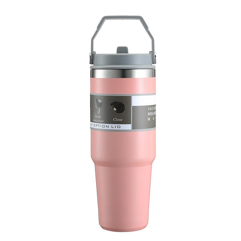 Khuyến mại Inox Xe Cốc có Tay Cầm Di Động Ống Hút Cốc Công Suất Lớn Hút Chân Không Đá Cà Phê Tặng Cốc
