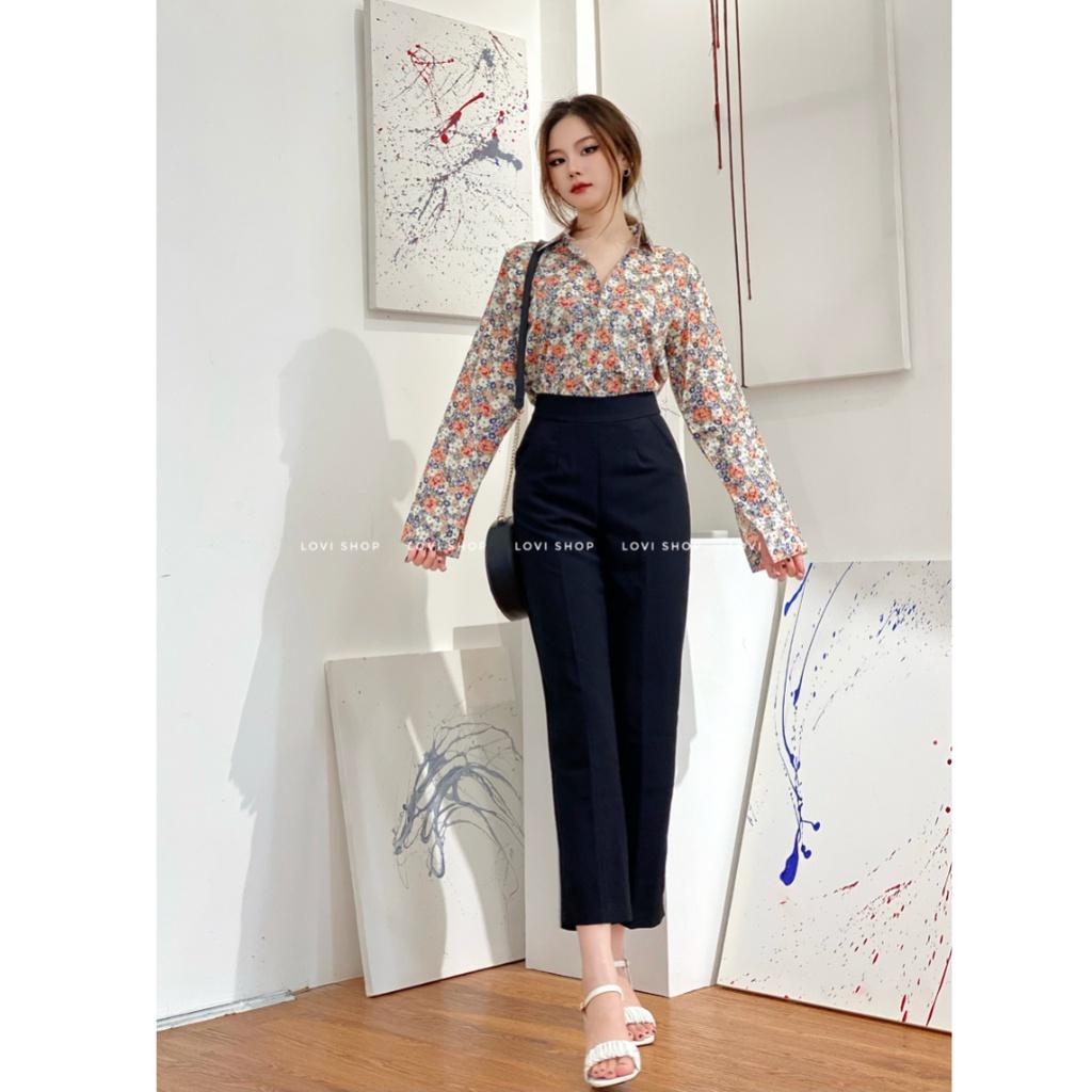 Áo sơ mi hoa nhí nhiều màu phong cách vintage Lovi