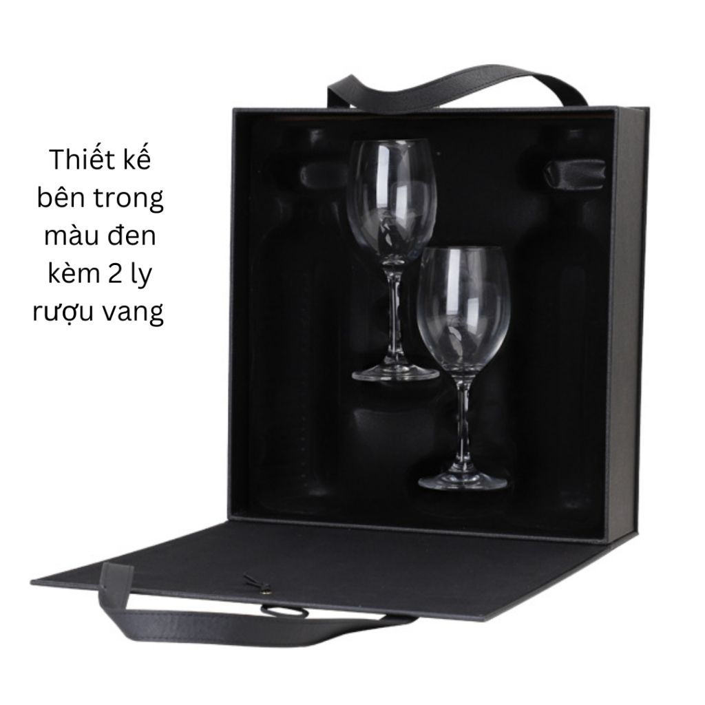 Hộp da đôi đựng 2 chai rượu vang kèm 2 ly uống vang