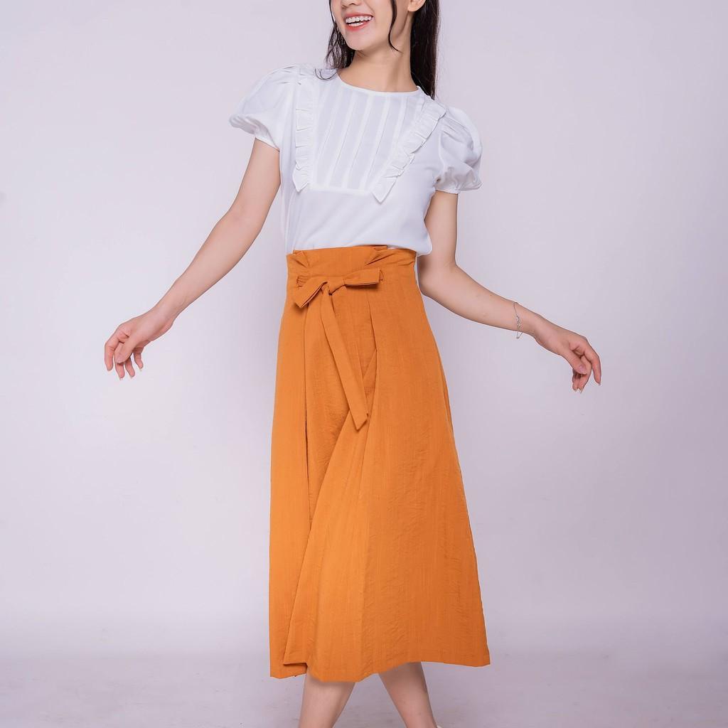 Chân váy dài công sở dáng dài qua gối phối nơ eo TKFASHION, - K464