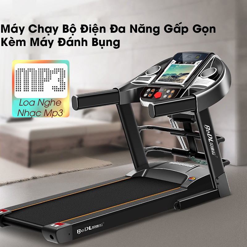 Mẫu Mới - Máy chạy bộ điện đa năng tốc độ12km có máy đánh mỡ bụng loa nghe nhạc thanh gập bụng, Máy chạy bộ điện gia đình Cao Cấp