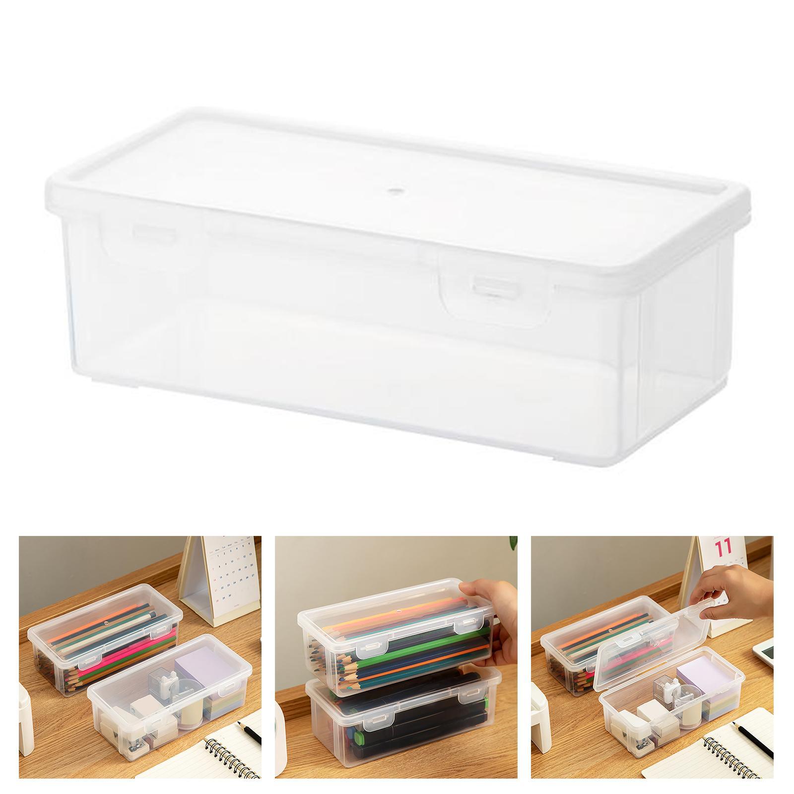 Dustproof Storage Box Clear with Lid, PP Multipurpose Portable Countertop Stackable Holder Organizer Case, for Office Supplies