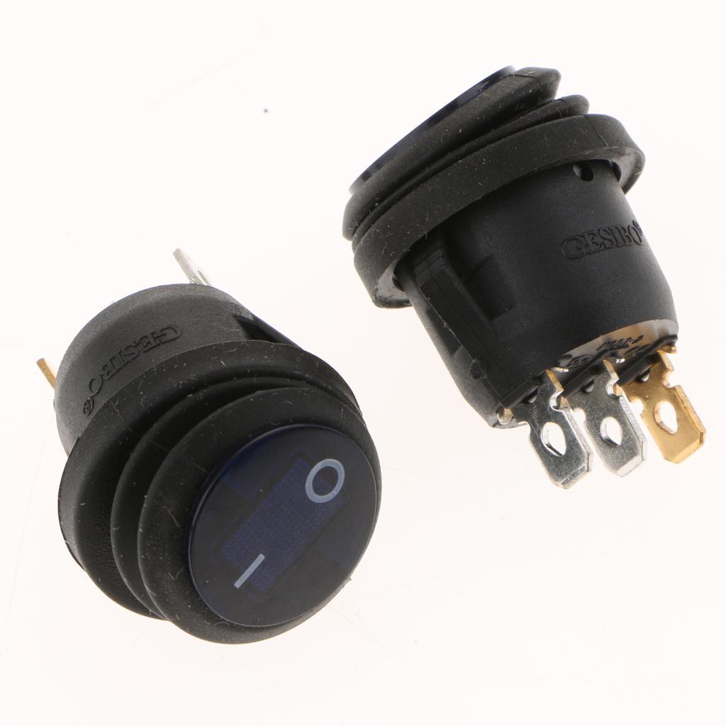 3 pieces 12V 200V Car Truck Round Rocker Toggle LED Switch Blue Light On-off Control