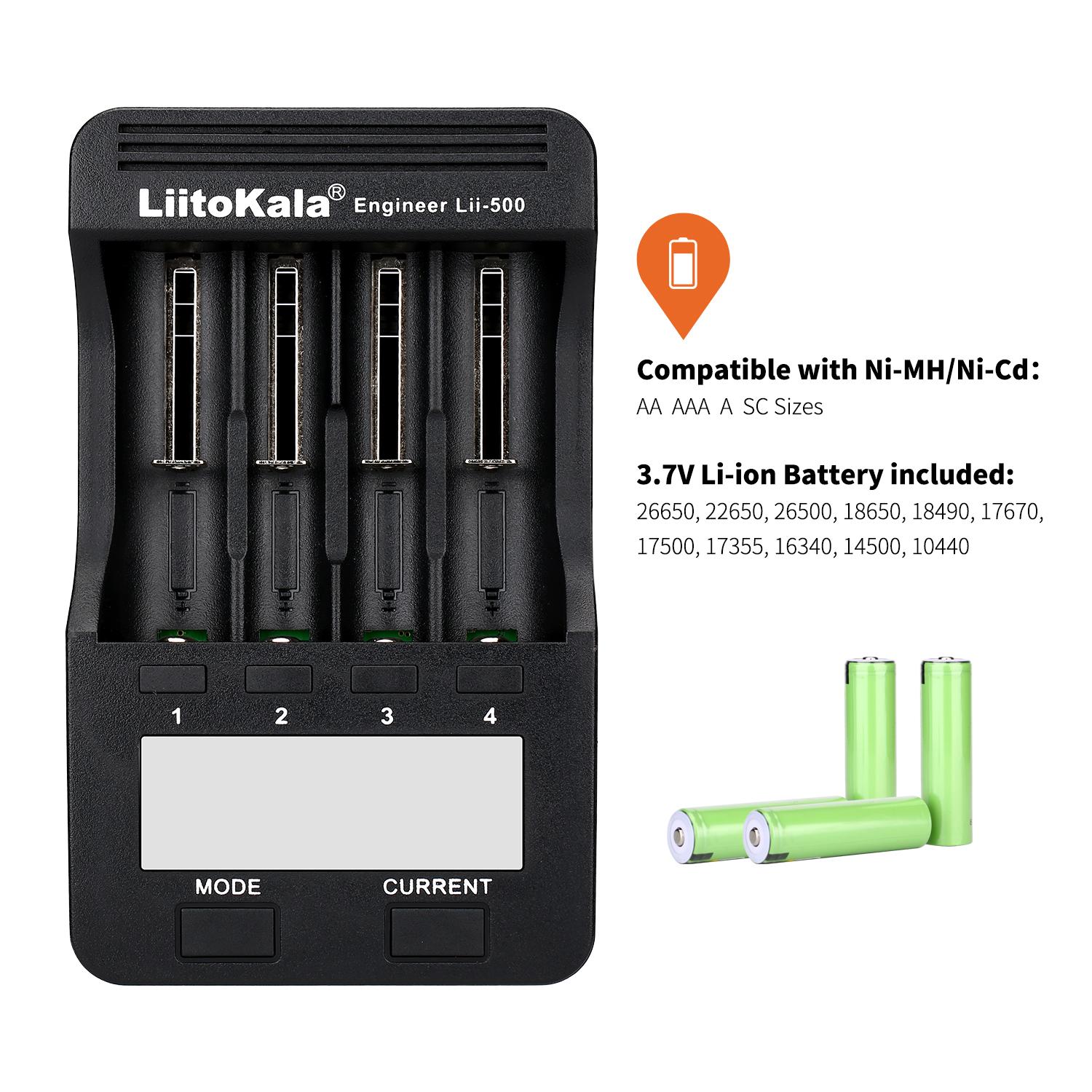 LiitoKala Lii-500 LCD 3.7V/1.2V AA/AAA 18650/26650/16340/14500/10440/18500 Sạc Pin có màn hình Adapter 12V2A Màu sắc: Lii-500 và xe hơi
