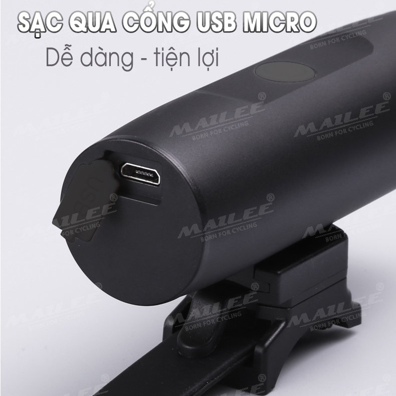 Đèn Xe đạp TX300 300 lumens chiếu sáng mạnh chất liệu Nhôm, sạc USB 2200mAh đi đêm chiếu sáng TW (không kèm pát treo ngược) - Mai Lee