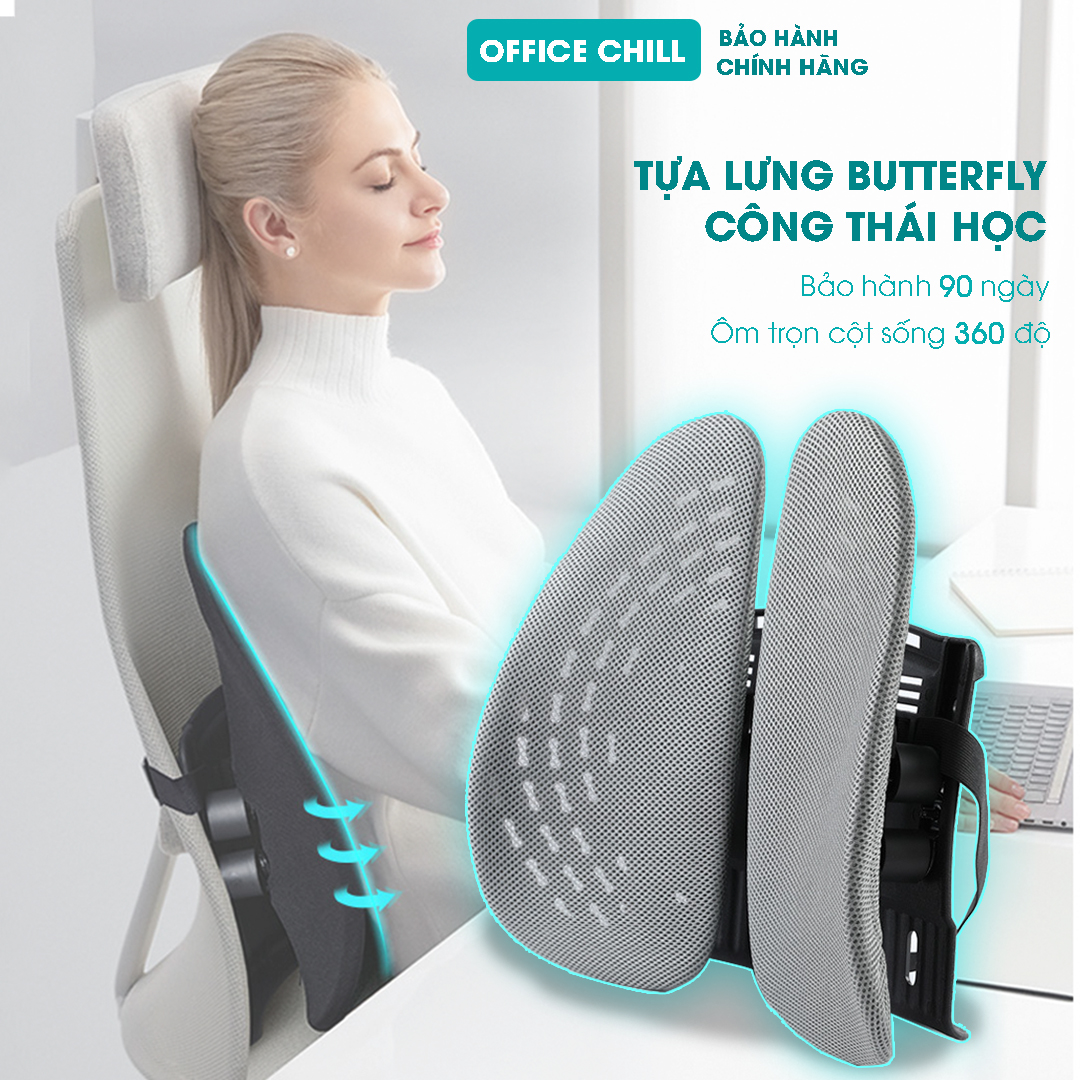 Tựa Lưng Công Thái Học ButterFly Chính Hãng OFFICE CHILL, Kê Lưng Chỉnh Dáng Ngồi Cải Thiện Sức Khỏe Điều Chỉnh 5 Cấp Độ Cá Nhân Hoá Công Năng Bảo Hành 90 Ngày