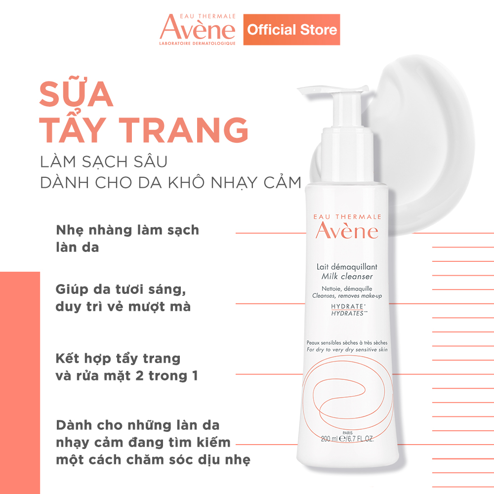 Sữa tẩy trang sạch sâu cho da khô nhạy cảm AVENE GENTLE MILK CLEANSER 200ml