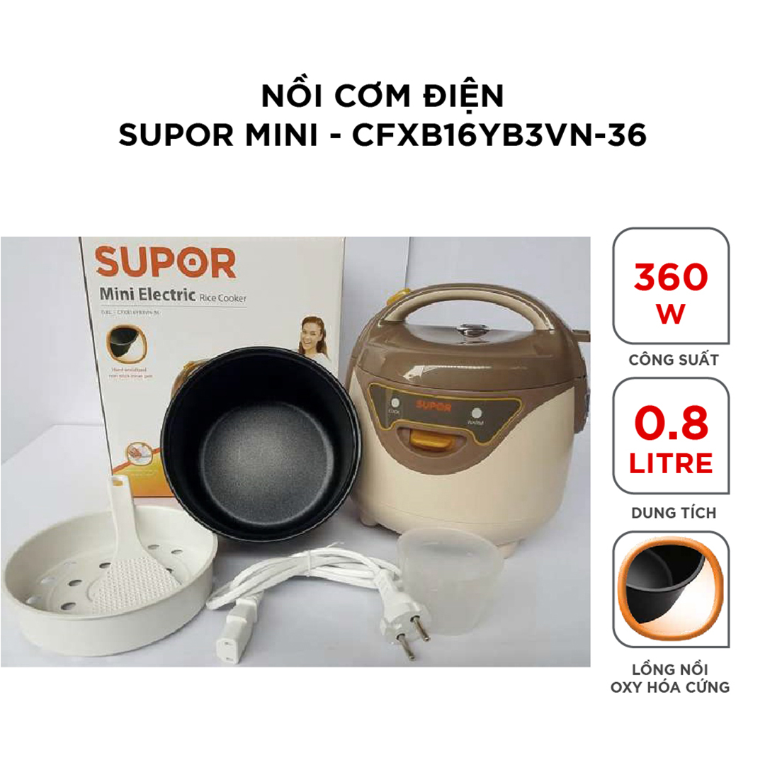 (HÀNG CHÍNH HÃNG) Nồi cơm điện Mini Supor CFXB-16YB3VN-36 0.8l (Trắng nâu)