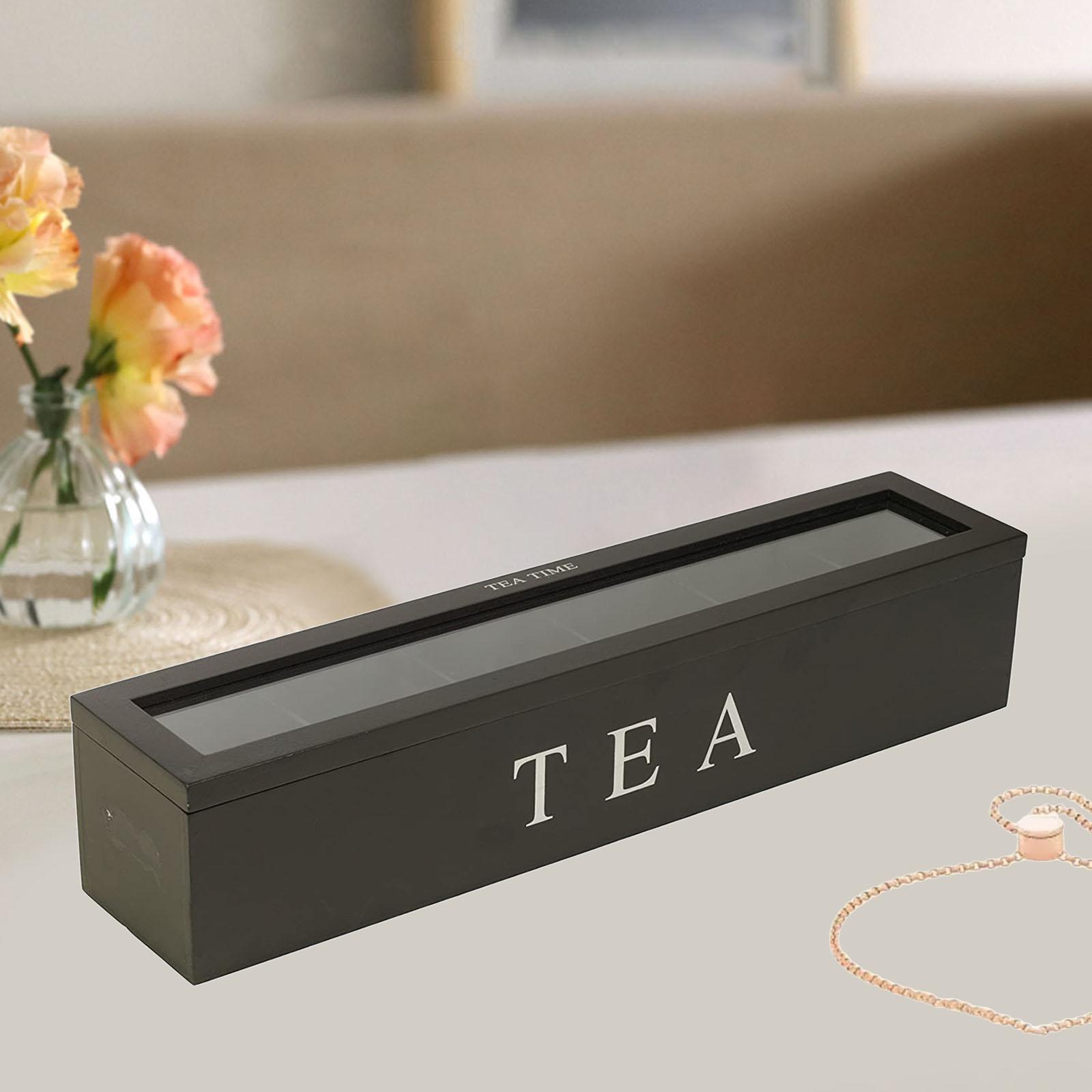 3X Tea Box with Lid Coffee Bag Storage Holder &amp; 6 Compartment Kitchen Organizer