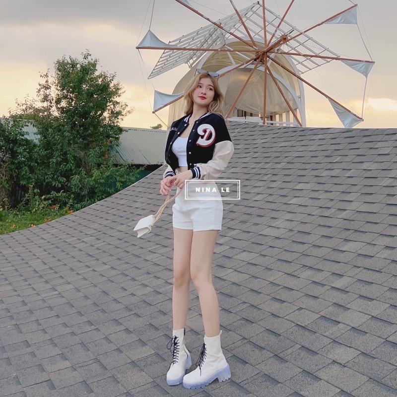 Áo khoác lửng croptop dáng bomber bóng chày nỉ ngoại in chữ unisex ulzzang nam nữ