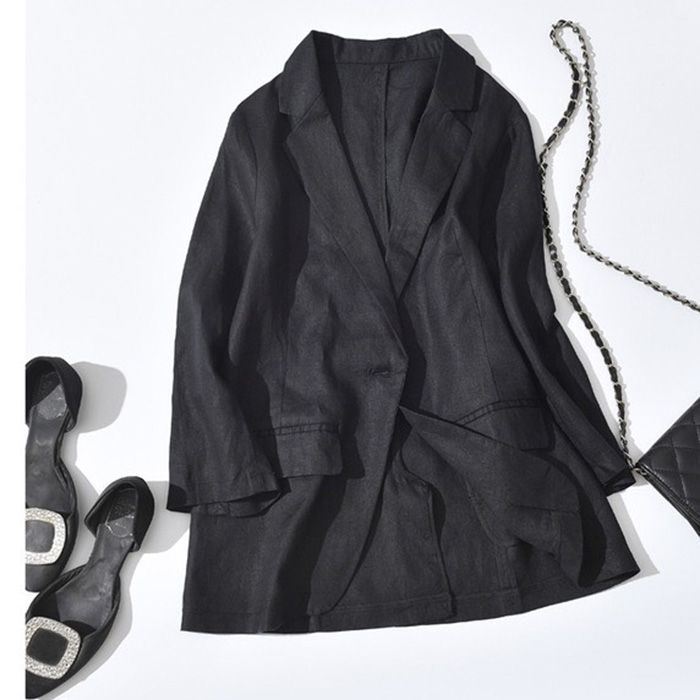 Áo vest linen nữ dáng lửng dày tay 2 túi nắp trẻ trung ArcticHunter, thời trang thương hiệu chính hãng - Đen