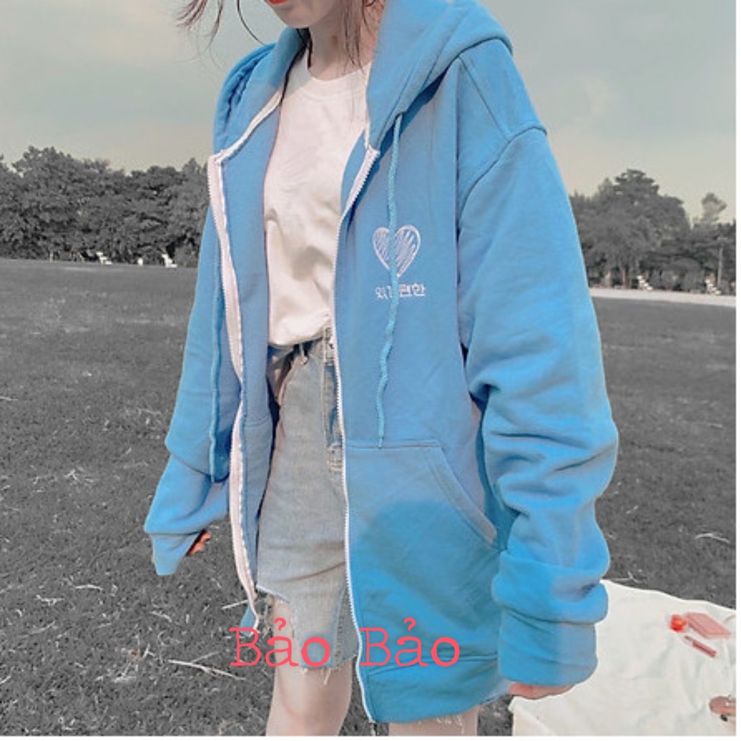 Áo khoác nỉ hoodie nam nữ thêu tim, chất nỉ mềm mịn, form rộng hàn quốc