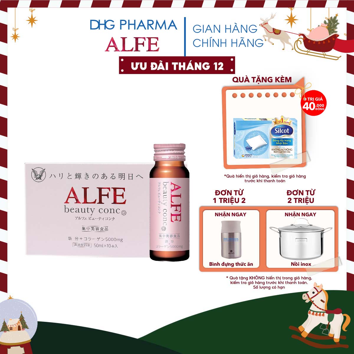 Collagen uống ALFE Beauty Conc hỗ trợ tăng đàn hồi da, giúp da sáng đẹp mịn màng Hộp 10 chai x 50ml - Chính hãng DHG Pharma