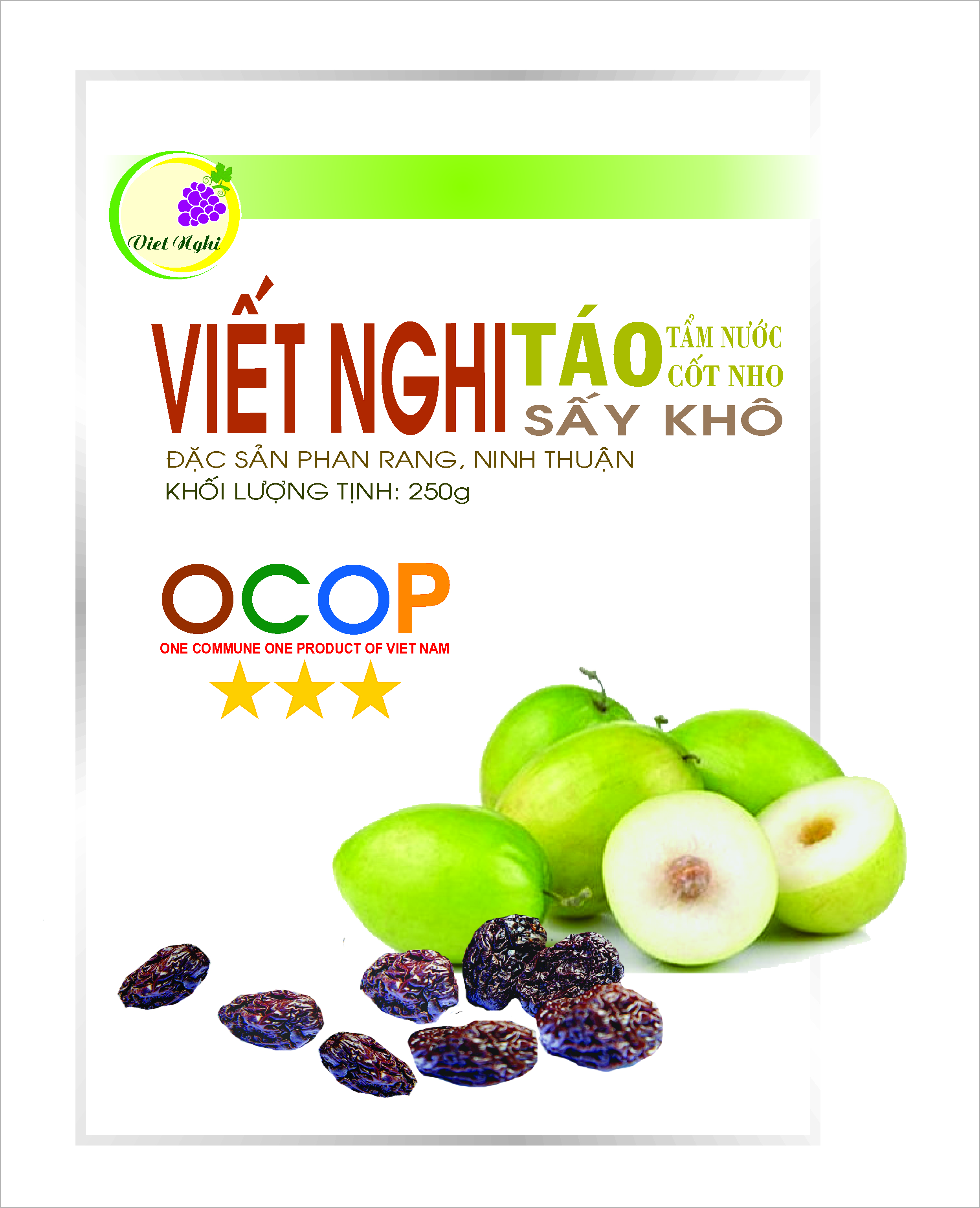 Táo tẩm nước cốt nho sấy khô Viết Nghi 250g