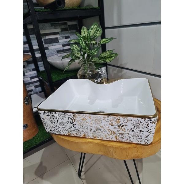 lavabo đặt bàn hoa vuông ( phủ men nano cao cấp)