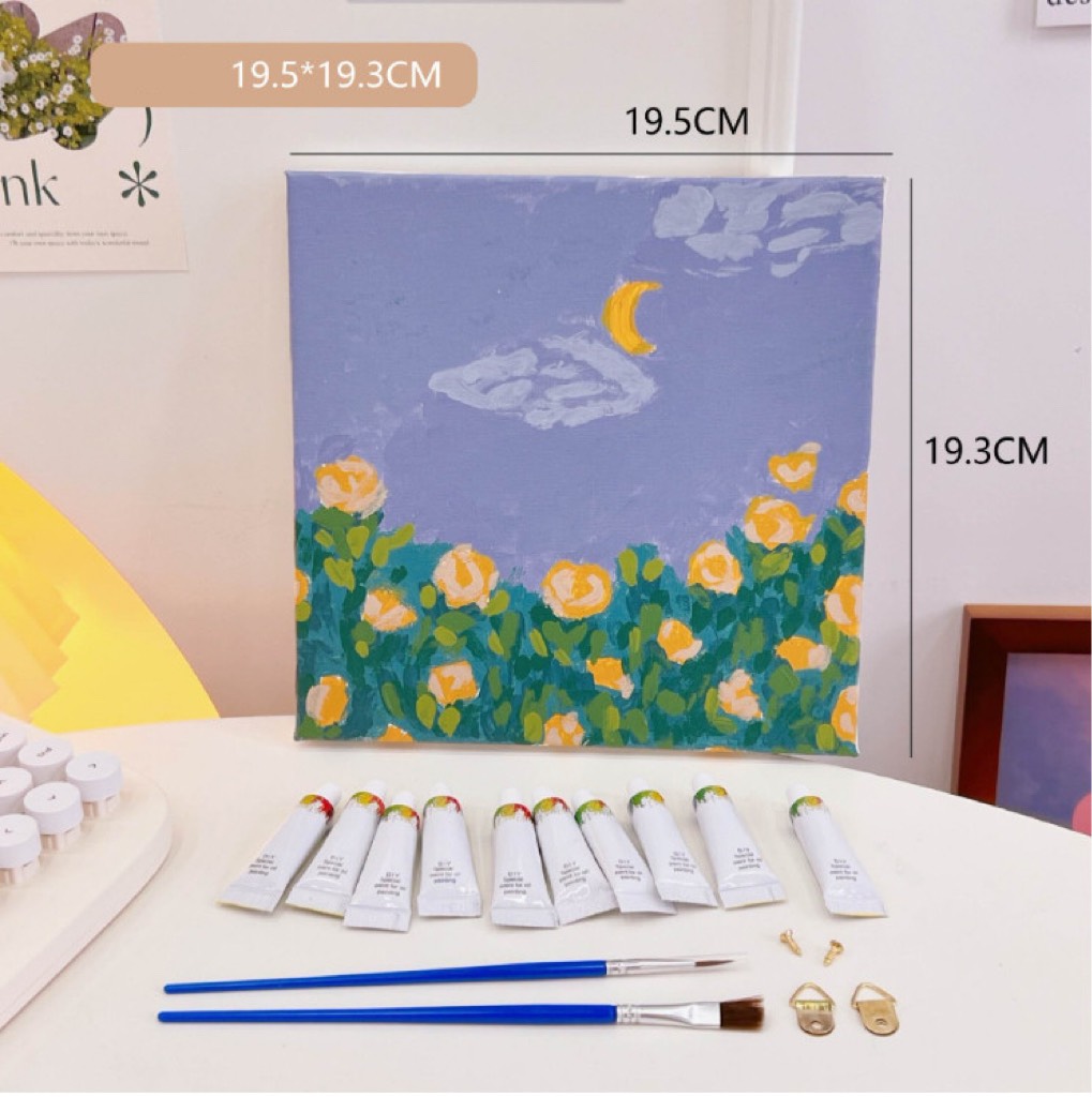 Tranh tô màu số hóa hình con vật hoa lá cute đẹp trang trí bàn phòng xinh có khung treo 20 x 20 cm làm quà tặng giá rẻ