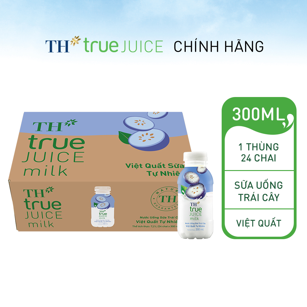 Thùng 24 chai nước uống sữa trái cây việt quất tự nhiên TH True Juice Milk 300ml