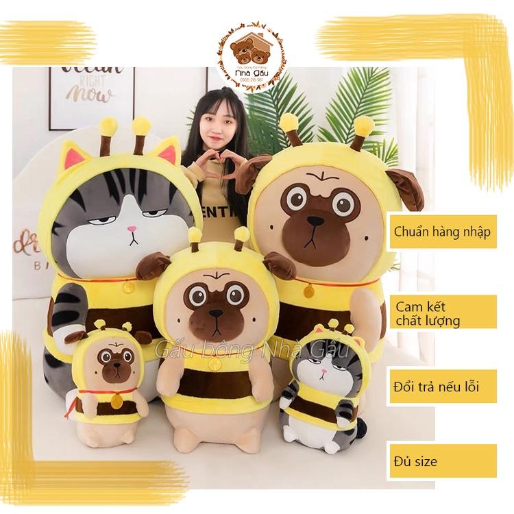 Gấu bông Mèo Hoàng Thượng/ Chó Pug ngáo cosplay heo ong ngộ nghĩnh - cao cấp mềm mịn