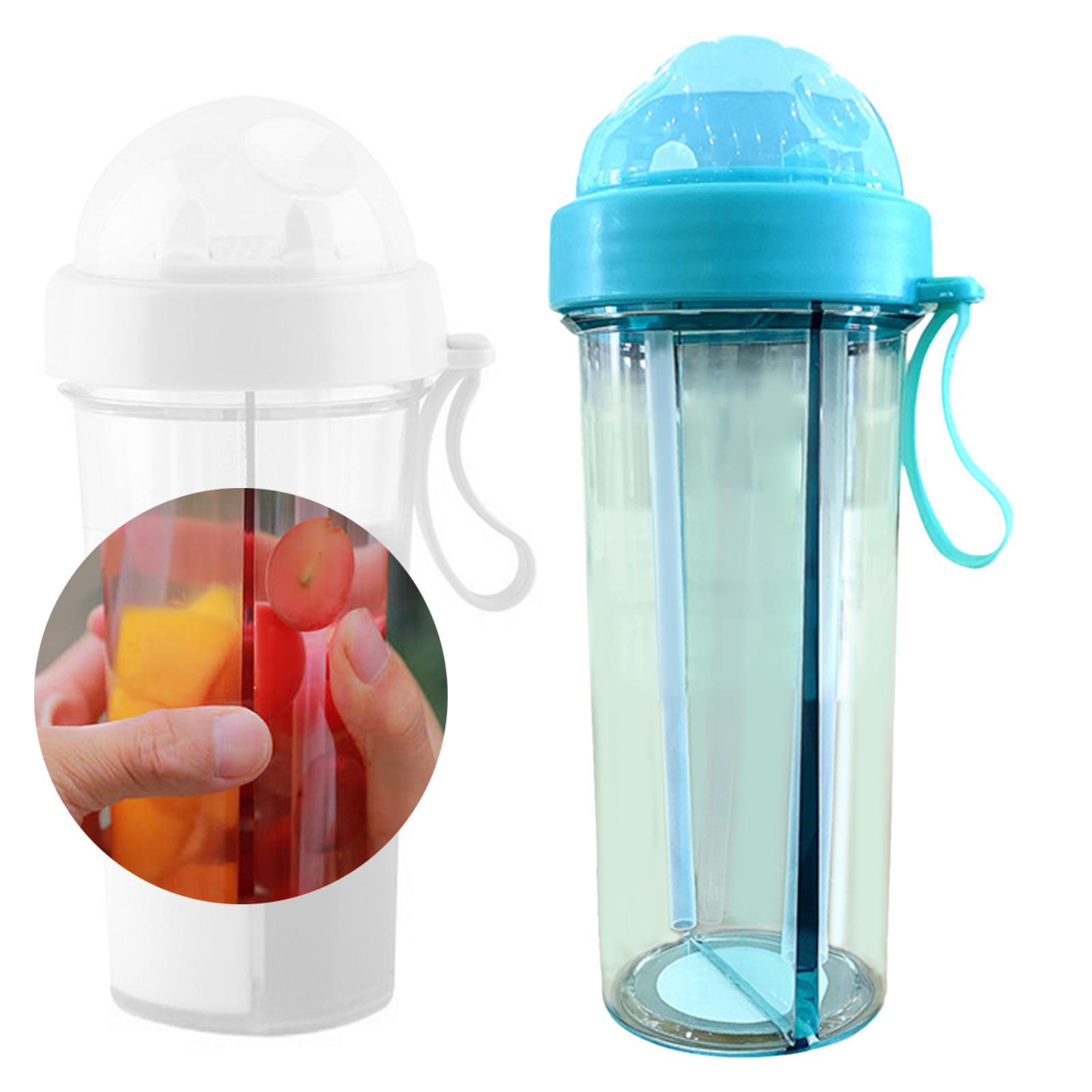 Dual Water Bottle Leakproof Water Cup with 2 Straw for Camping Sports