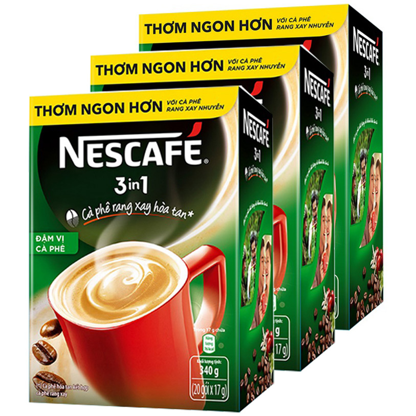 Combo 3 hộp NESCAFÉ 3IN1 Công thức cải tiến - Vị rang đậm  - Hộp 20 gói x 17 g [Tặng 1 ly giữ nhiệt]