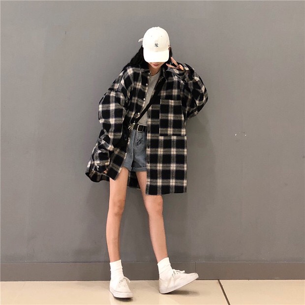 Áo sơ mi unisex form rộng - somi nam nữ sọc số 15
