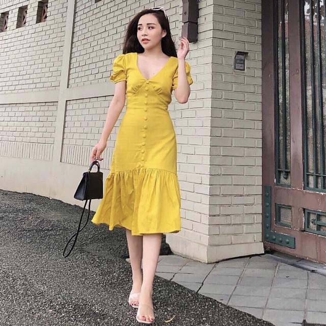 Đầm Suông Ngắn Nhiều Màu Có Nút