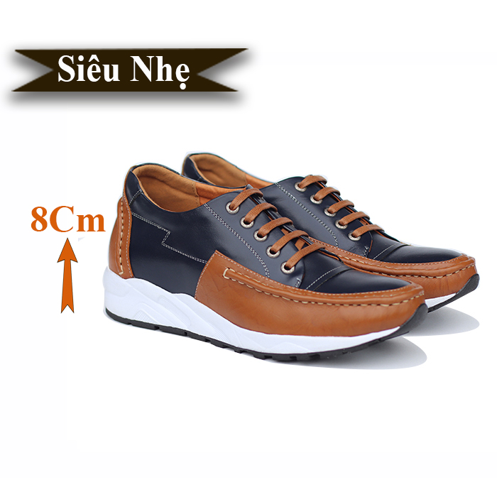 Giày Độn Nam Siêu Nhẹ T&TRA Tăng Cao 8Cm- T27 Xanh Nâu - Chất Liệu Da Bò Cao Cấp, Đế và Lót Tăng Cao Chất Liệu EVA Siêu Nhẹ, Trọng Lượng Nhẹ Hơn 30% So Với Đế Cao Su