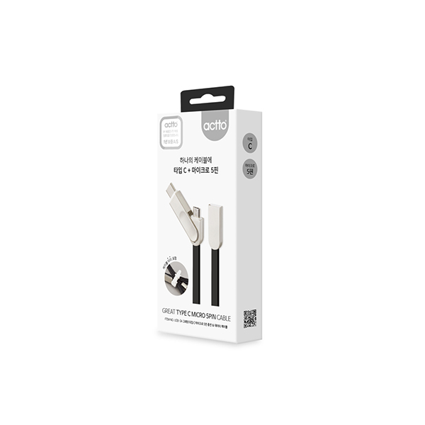 Cáp sạc đa năng 2 in 1 type C & Micro dài 1m - Great Type C Micro 5Pin Charging & Data Cable Actto USB-34 - Hàng chính hãng