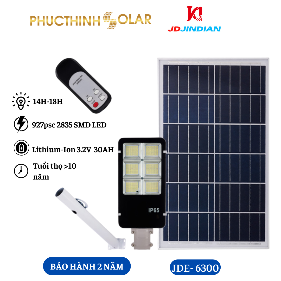 Đèn Năng Lượng Mặt Trời 300W Đèn Đường Jindian JDE-6300 - Đèn LED Điều Khiển Từ Xa, Tiêu Chuẩn IP67 Chống Thấm Nước - Phúc Thịnh Solar