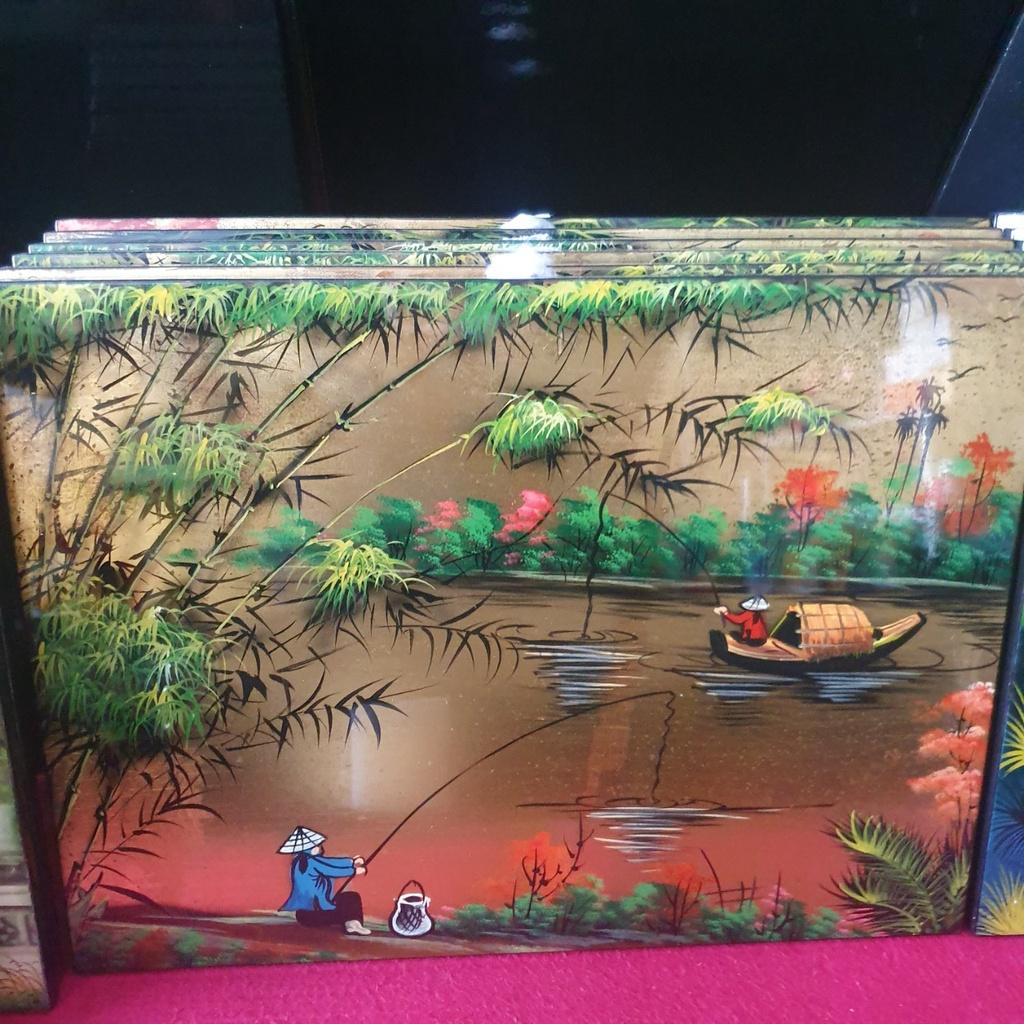 Tranh sơn mài đồng quê vẽ vàng Thanh Bình Lê, hàng xuất khẩu 30x40 cm