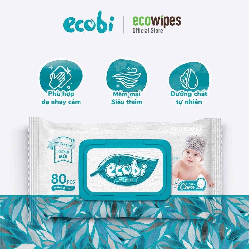 Combo 10 gói khăn giấy ướt cho bé Ecobi gói 80 tờ Không mùi không cồn không paraben an toàn cho da của bé