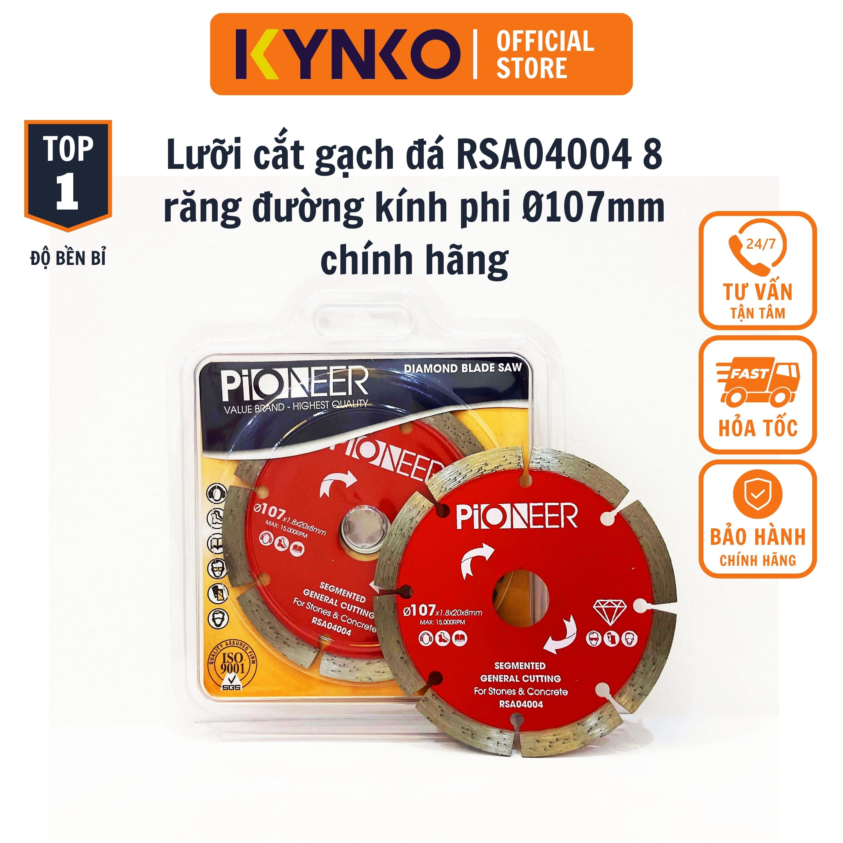 LƯỠI CẮT GẠCH - ĐÁ RSA04004  8 răng  đường kính phi Ø107mm chuyên cắt gạch, đá chất lượng cao chính hãng