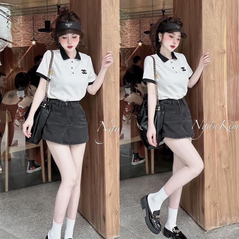 ÁO POLO TRẮNG PHỐI MÀU PHONG CÁCH NĂNG ĐỘNG CHO NỮ