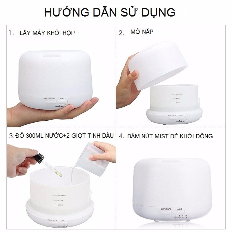 Máy Khuếch Tán Tinh Dầu Chuyên dụng 300ml Cho Gia Đình Văn Phòng, Công suất cao, Công Nghệ Sóng Siêu Âm, Đèn LED 7 Màu Tùy Chọn