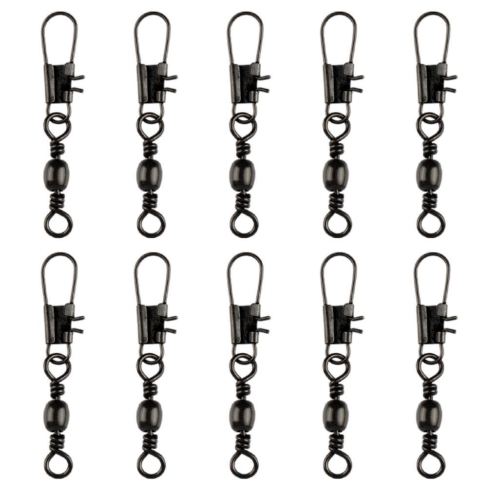 10 pcs Barrel Swivel Bearing with Safty Snap Connector Solid Rings Pin Fishing Connectors