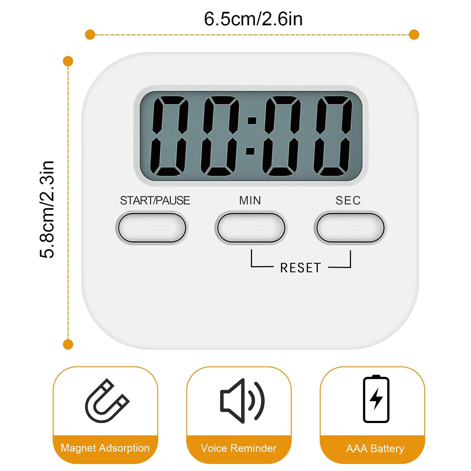 Bộ hẹn giờ bếp từ tính với màn hình LCD lớn, với đồng hồ bấm giờ, báo động mạnh mẽ và đếm ngược, màu trắng