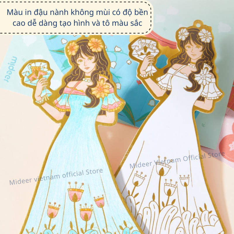 Đồ chơi thủ công tô màu và gấp tạo mẫu váy có dây treo trang trí thời trang - Mideer Paper Craft Coloring Cards