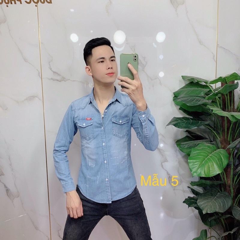 Áo sơ mi bò nam xanh/ áo jeans nam xanh 2021